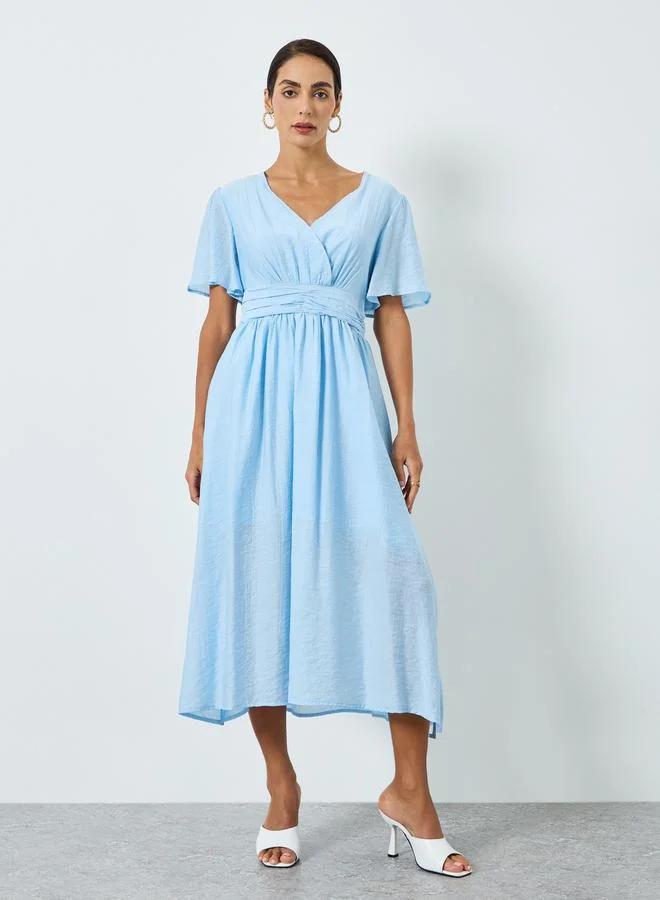 Maxim Creation  Women Sky Blue Short Sleeve A-Line Midi Skirt for Women | Best Price UAE